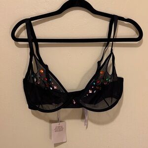 Elegant Black Bra with Multicolor Accents